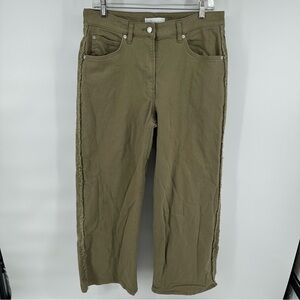 Oak & Fort wide LEG TWILL PANT WITH FRAYED SIDES cotton minimalist olive